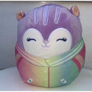 Squishmallows Sydnee the Purple Squirrel in Rainbow Pajamas 8” Plush